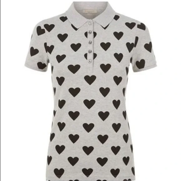 Burberry Women’s Heart Print Stretch Cotton Piqué Polo Shirt in Gray (XS) - Picture 2 of 8